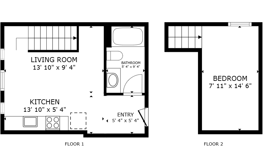 Floor plan for 1 bed, 1 bath, 500 sqft